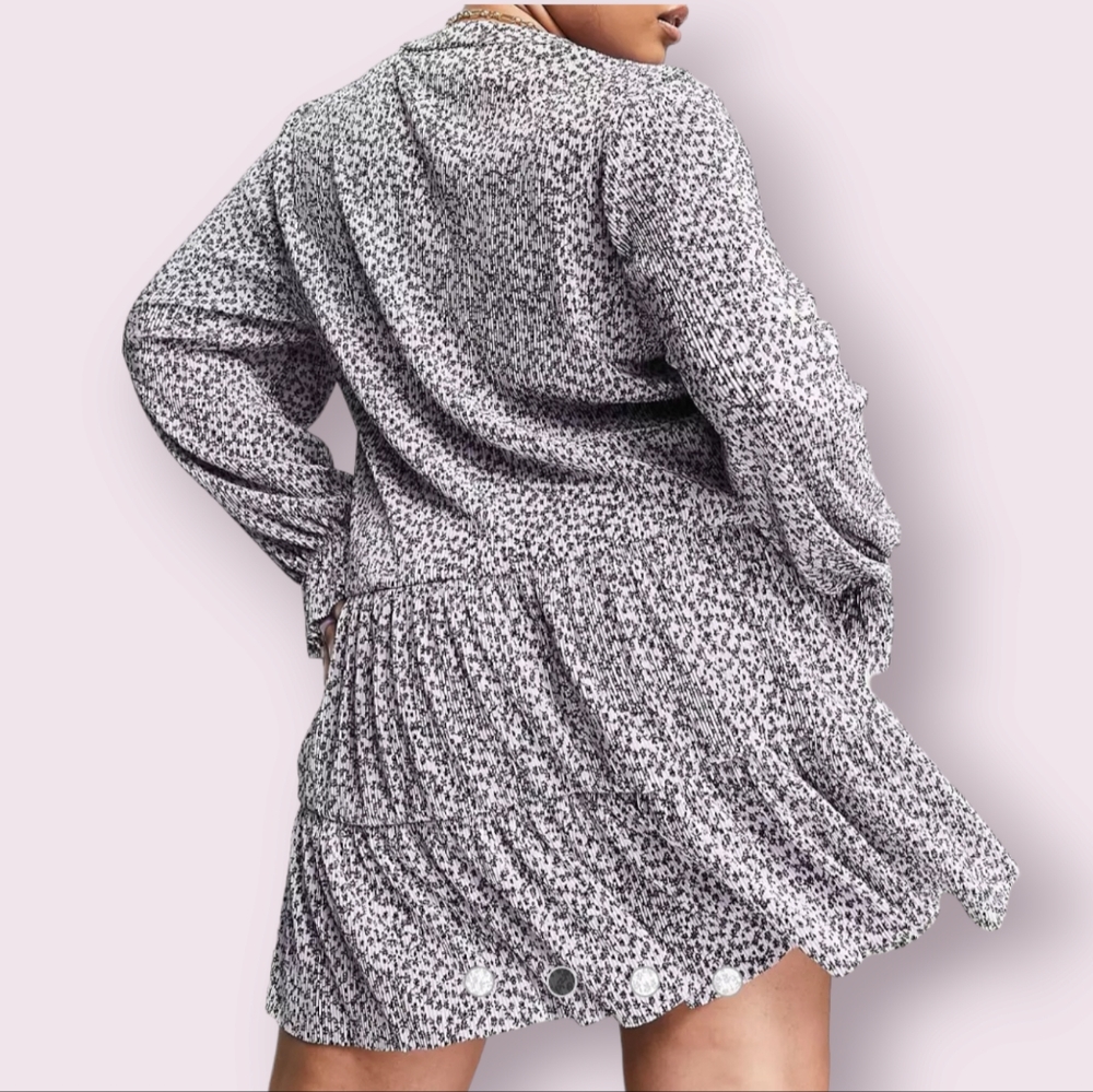 ASOS Design Curve Pleated V‎ Neck Long Sleeve Mini Dress Size 12